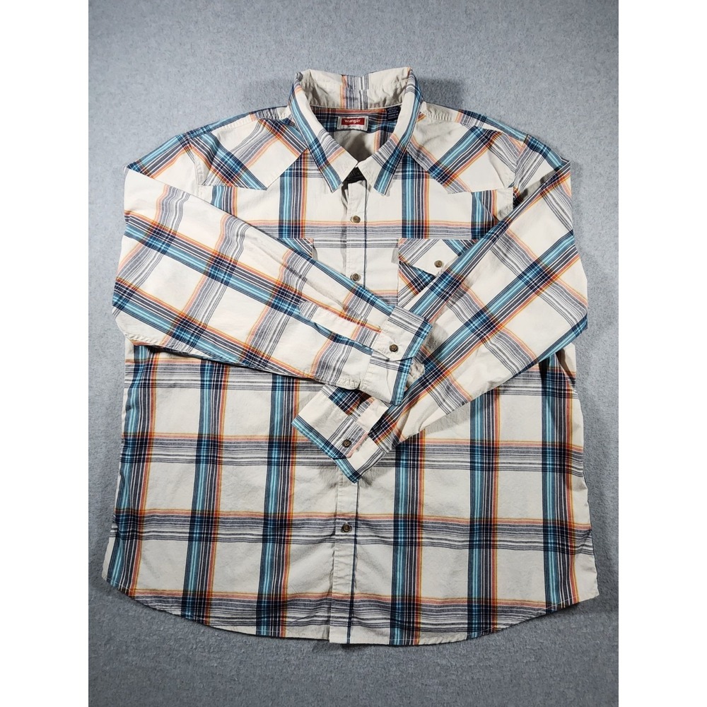 Wrangler Men's Button Up Dress Shirt, 3XL, Blue Plaid, Long Sleeve